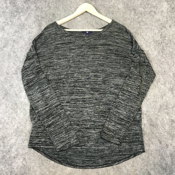 GAP Factory Tops - GAP Top L Long Sleeve Scoop Neck Space Dye Pleated Back Casual Hacci Gray Hi Low